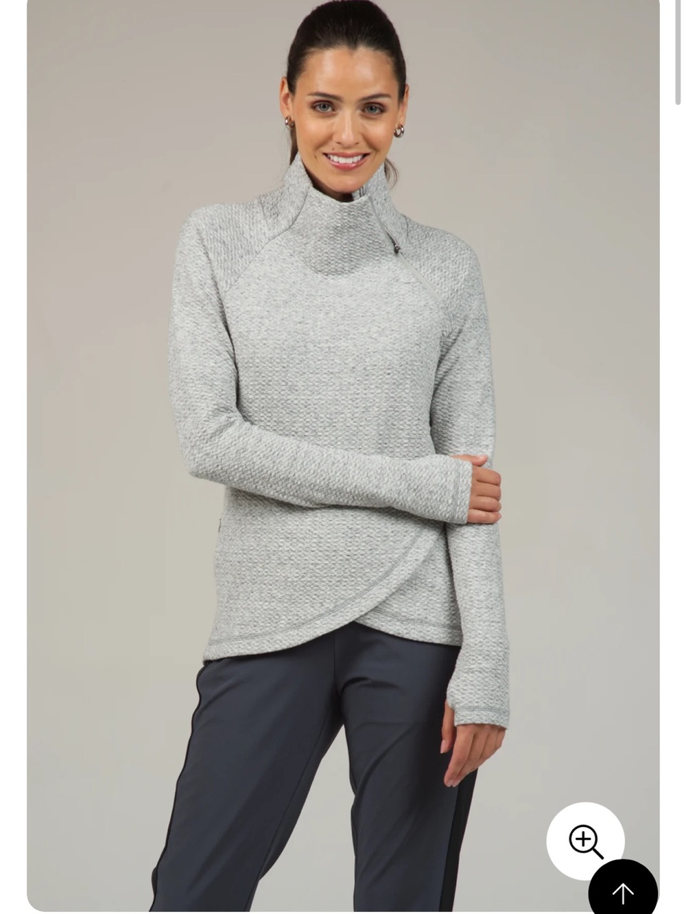 IBKUL Solid Popcorn Stitch Asymmetrical Zip Pullover - Light Gray / Oxford
